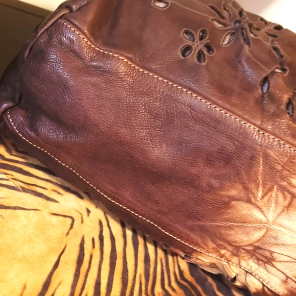 CATERINA LUCCHI-Brn/Ivory Leather Tie Dye Satchel w/ Tassel-NEW - Picture 9 of 15